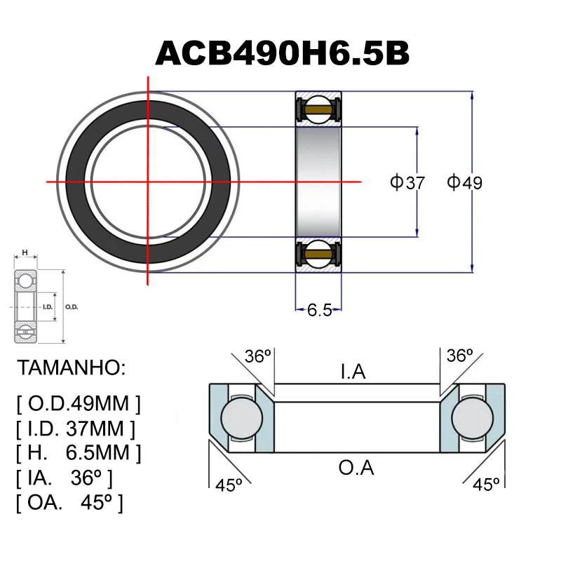 BEARINGS PREMIUM ACB490H6.5B 49X37X6.5X36X45 1-3/8 CERVELO/SPEC