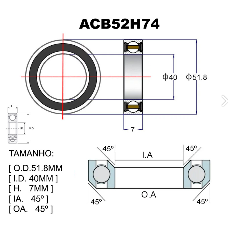 BEARINGS PREMIUM ACB518H7F Ø51.8X40X7X45X45 FOIL 22/ADDICT RC