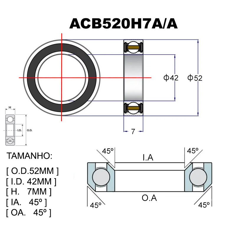 BEARINGS PREMIUM ACB520H7A/A Ø52.0X42X7X45X45 ACROS INTEGRATED