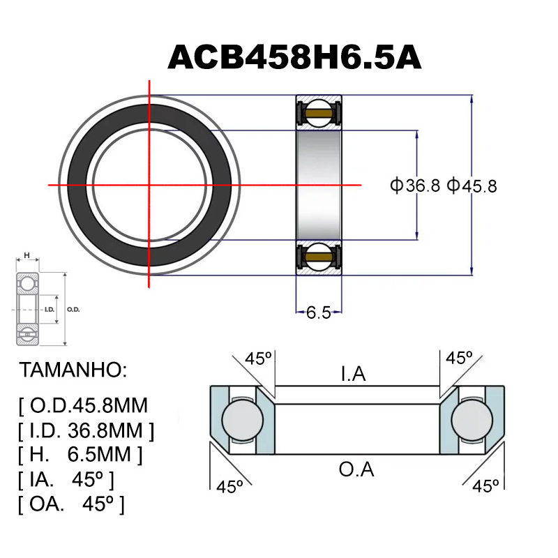 RODAMIENTOS PREMIUM ACB458H6.5A Ø45.8X36.8X6.5X45X45