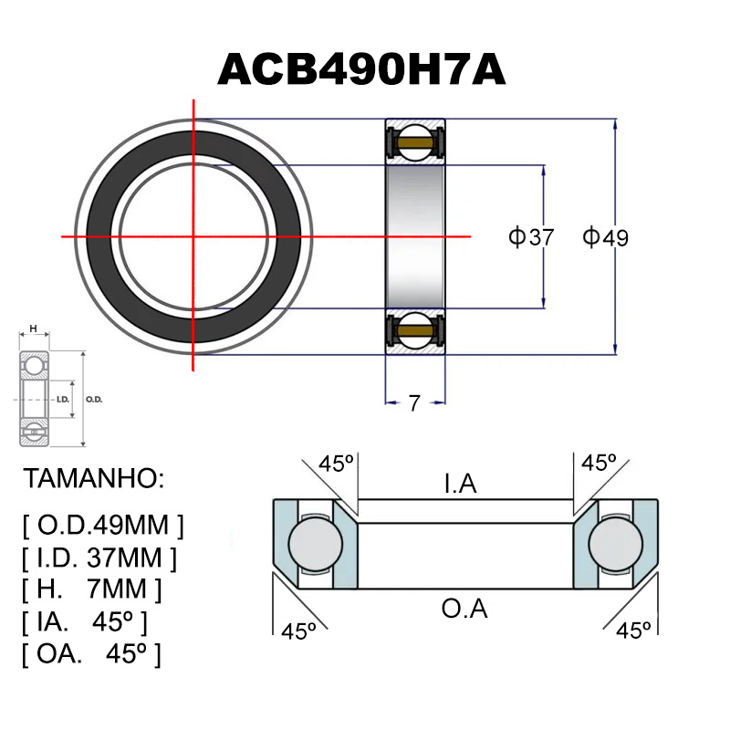 ROULEMENTS PREMIUM ACB490H7A Ø49.0X37X7X45X45 1-3/8 SPECIALIZED