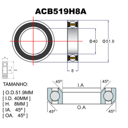 RODAMIENTOS PREMIUM ACB519H8A Ø51.9X40X8X45X45 1-1/2 SCOTT