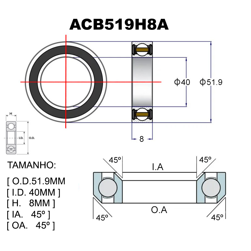 BEARINGS PREMIUM ACB519H8A Ø51.9X40X8X45X45 1-1/2 SCOTT