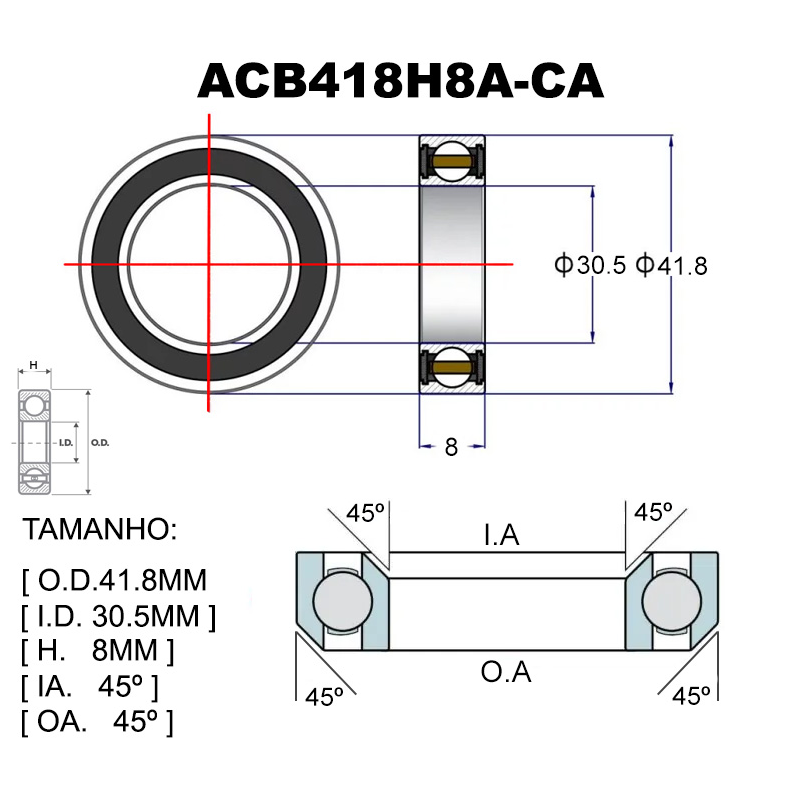 ROLAMENTO PREMIUM ACB418H8A-CA 30.5X41.8X8X45X45 1-1/8"