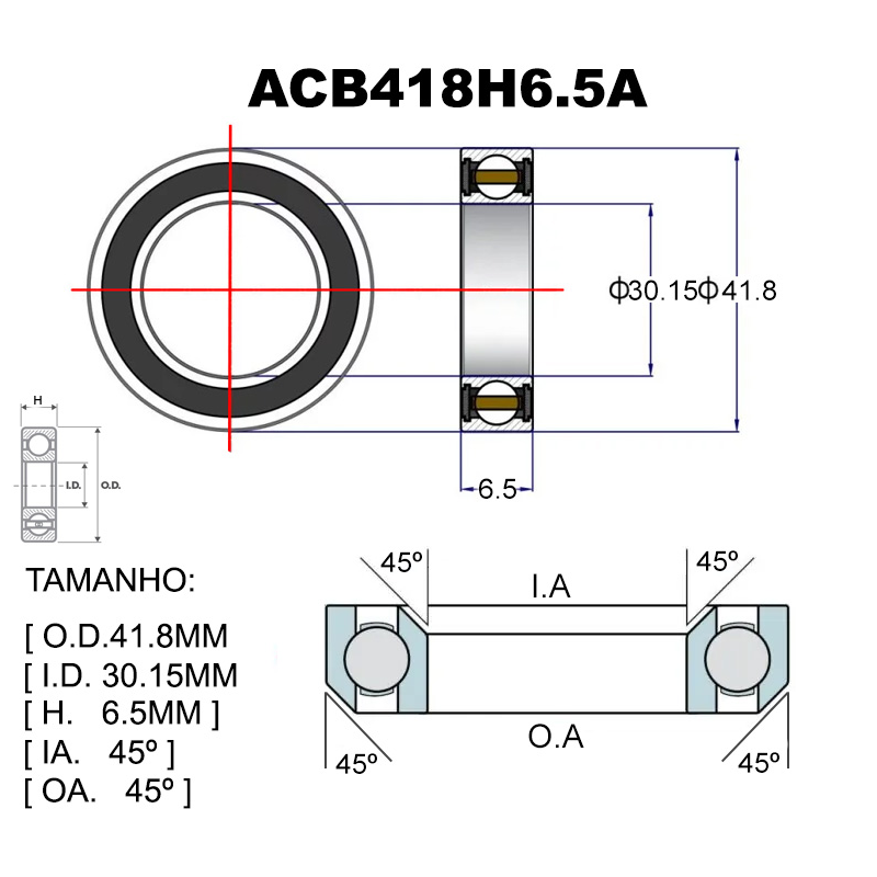 ROLAMENTO PREMIUM ACB418H6.5A 30.15X41.8X6.5X45X45 1-1/8"