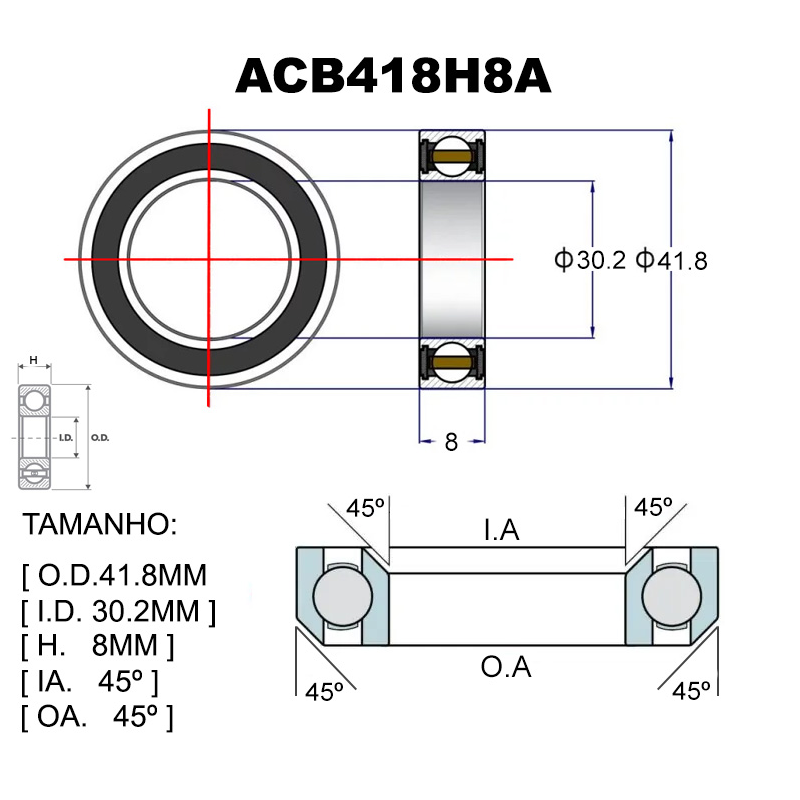 BEARINGS PREMIUM ACB418H8A Ø41.8X30.2X8X45X45