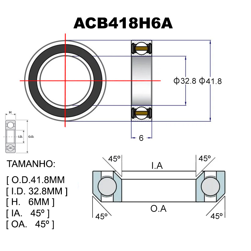 BEARINGS PREMIUM ACB418H6A Ø41.8X32.8X6X45X45 GIANT/FSA MR 136