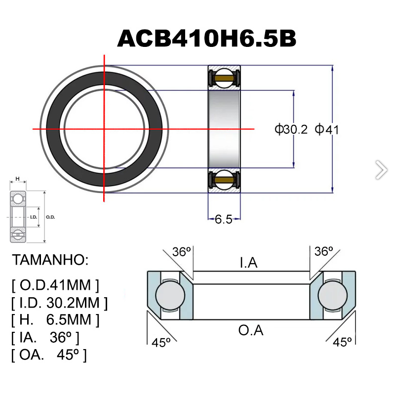 RODAMIENTOS PREMIUM ACB410H6.5B Ø41X30.2X6.5X36X45