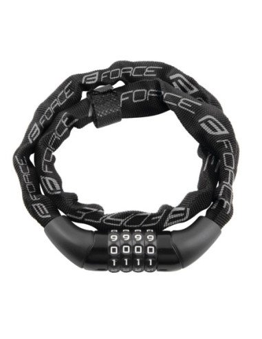 Cadeado código FORCE CHAIN 120cm/4mm Preto