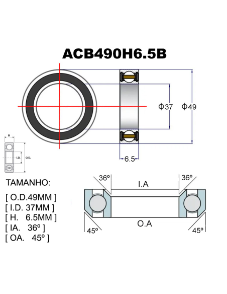 RODAMIENTOS PREMIUM ACB490H6.5B 49X37X6.5X36X45 1-3/8