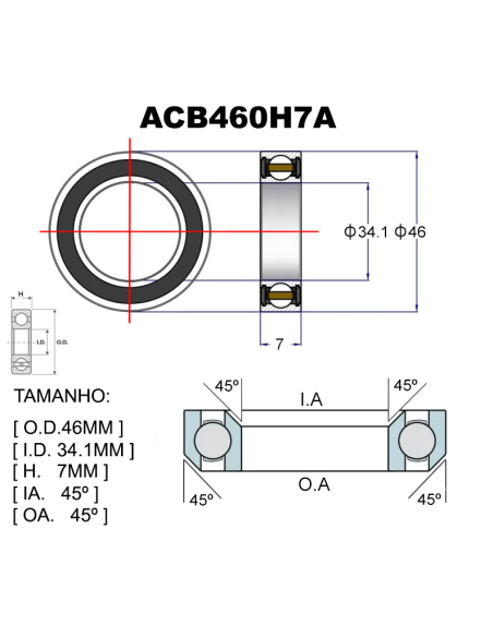 ROLAMENTO PREMIUM ACB460H7A Ø46X34.1X7X45X45 1-1/4" SCOTT/ FOIL