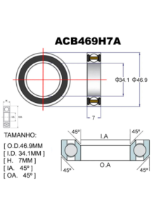 ROLAMENTO PREMIUM ACB469H7A 34.1X46.9X7X45X45 1-1/4"