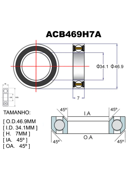 ROLAMENTO PREMIUM ACB469H7A 34.1X46.9X7X45X45 1-1/4"