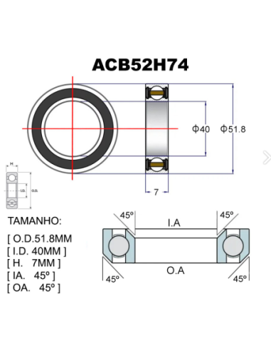 ROLAMENTO PREMIUM ACB518H7F Ø51.8X40X7X45X45 FOIL 22/ADDICT RC