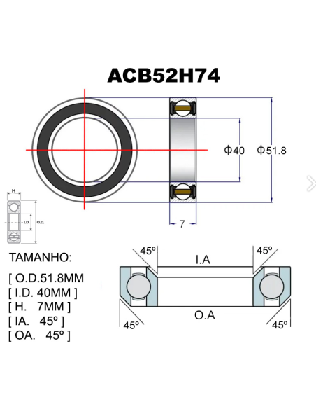 ROLAMENTO PREMIUM ACB518H7F Ø51.8X40X7X45X45 FOIL 22/ADDICT RC