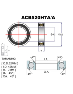 ROLAMENTO PREMIUM ACB520H7A/A Ø52.0X42X7X45X45 ACROS INTEGRATED
