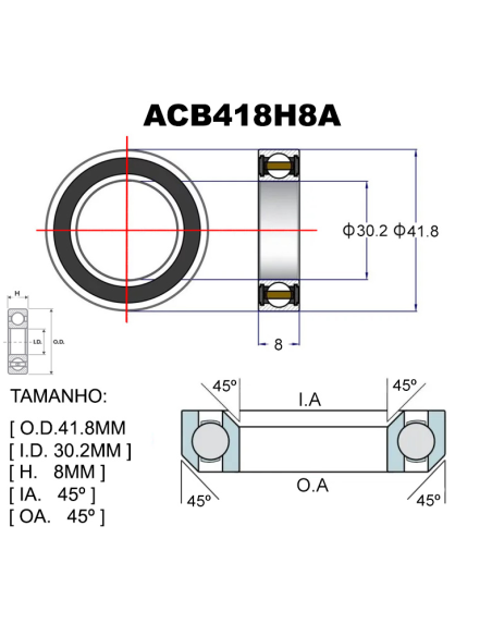 ROLAMENTO PREMIUM ACB418H8A Ø41.8X30.2X8X45X45