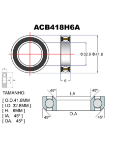 ROLAMENTO PREMIUM ACB418H6A Ø41.8X32.8X6X45X45 GIANT/FSA MR 136