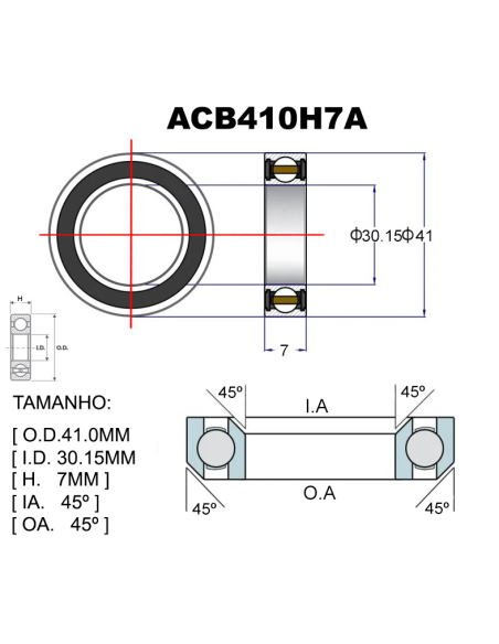 ROLAMENTO PREMIUM ACB410H7A 30.15X41X7X45X45 1-1/8"